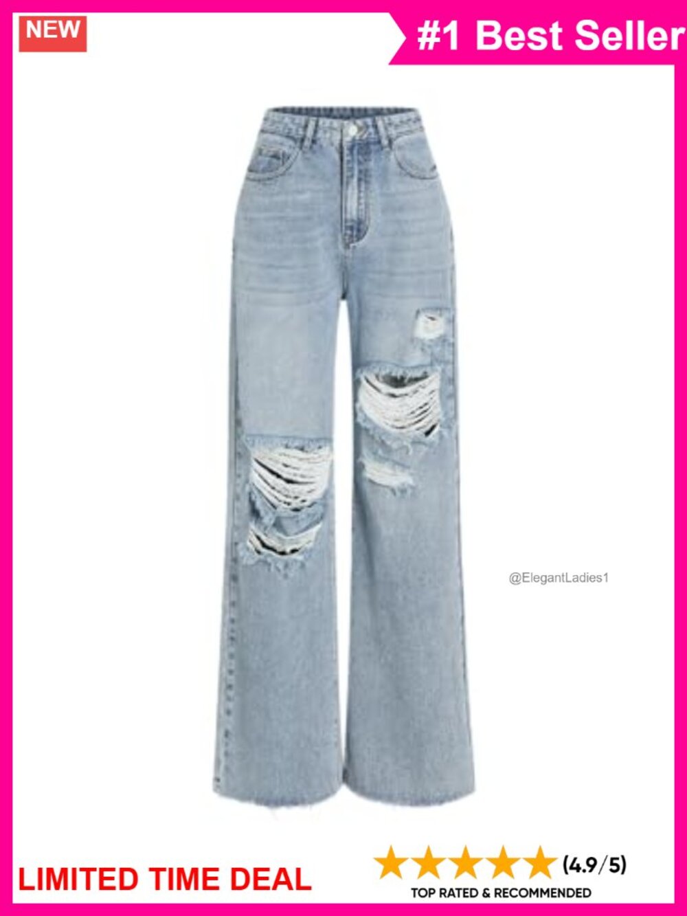 High Waisted Ripped Distressed Baggy Straight Leg Jeans